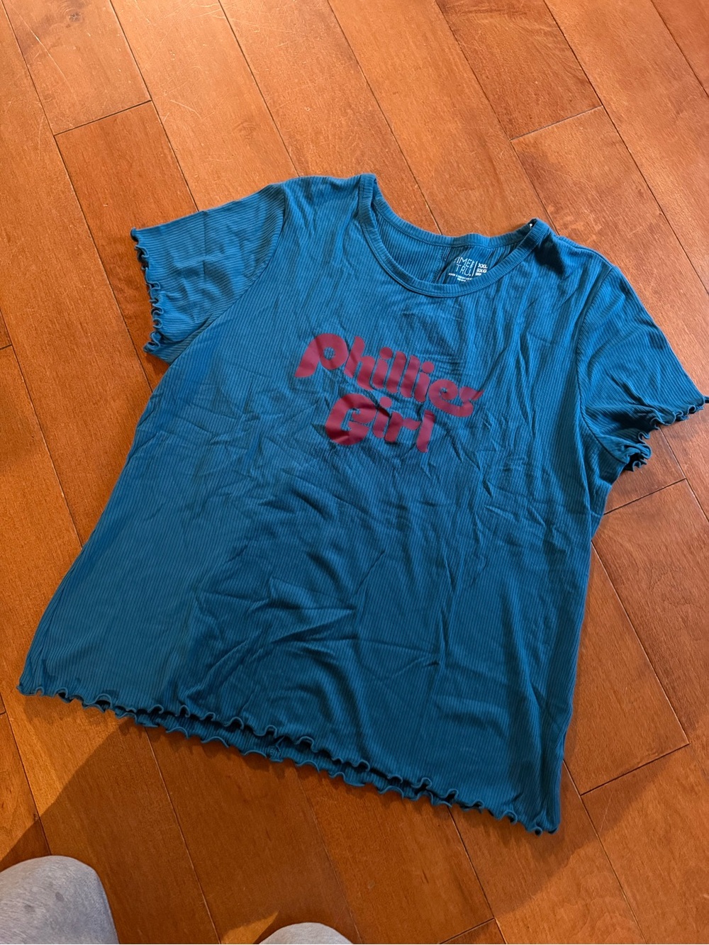 MLB Teal Ribbed Short Sleeve Tee with custom made Red 'Phillies Girl' sz XXL